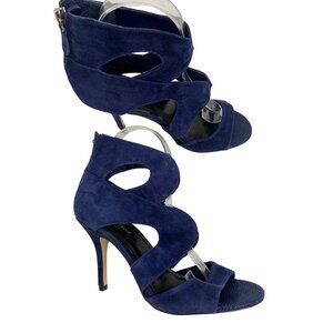 New White House Black Market Katia Blue Suede Heeled Sandals Size 9M G10648